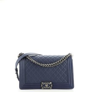 Chanel Boy Flap Bag Quilted Grained Calfskin New Medium Blue